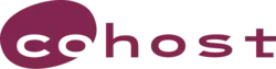 The Cohost logo, a purple egg with the letters C and O in it followed by the word host in purple