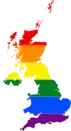 Map of the United Kingdom with the pride flag
