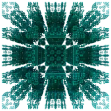 A three-dimensional Mandelbox fractal of scale 3.