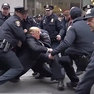 Journalist Eliot Higgins' Midjourney-generated image depicts former President Donald Trump getting arrested. The image was posted on Twitter and went viral.
